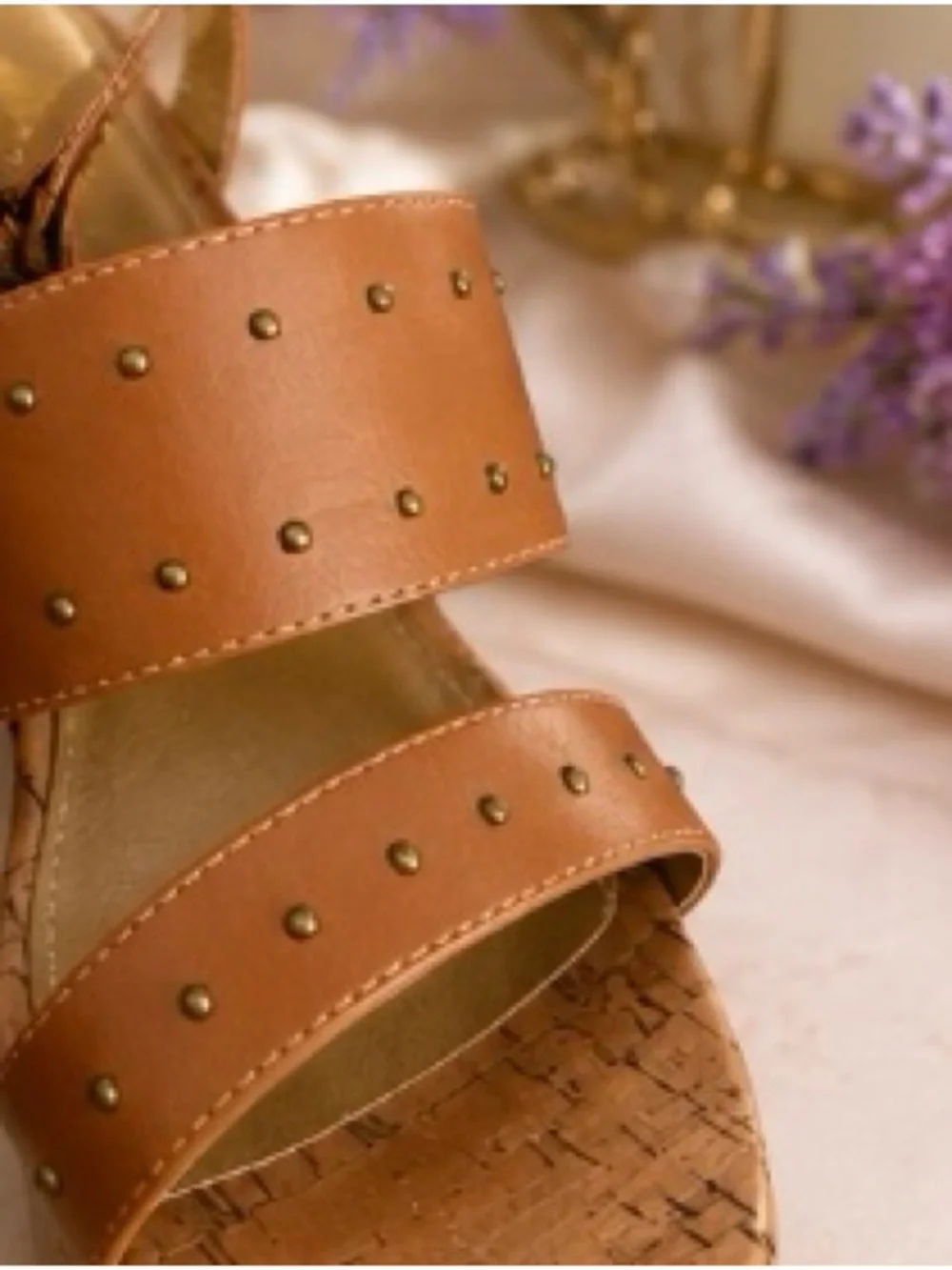 Women’s Tan Studded Cork Wedge Sandals